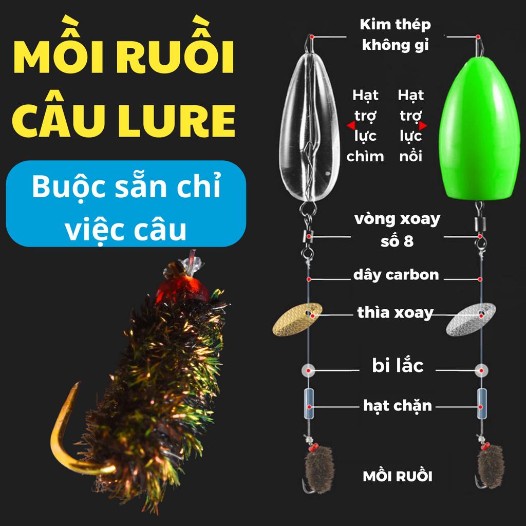 Bộ thẻo ruồi buộc sẵn dùng cho câu lure cá mương sông suối+ 2 hạt trợ lực