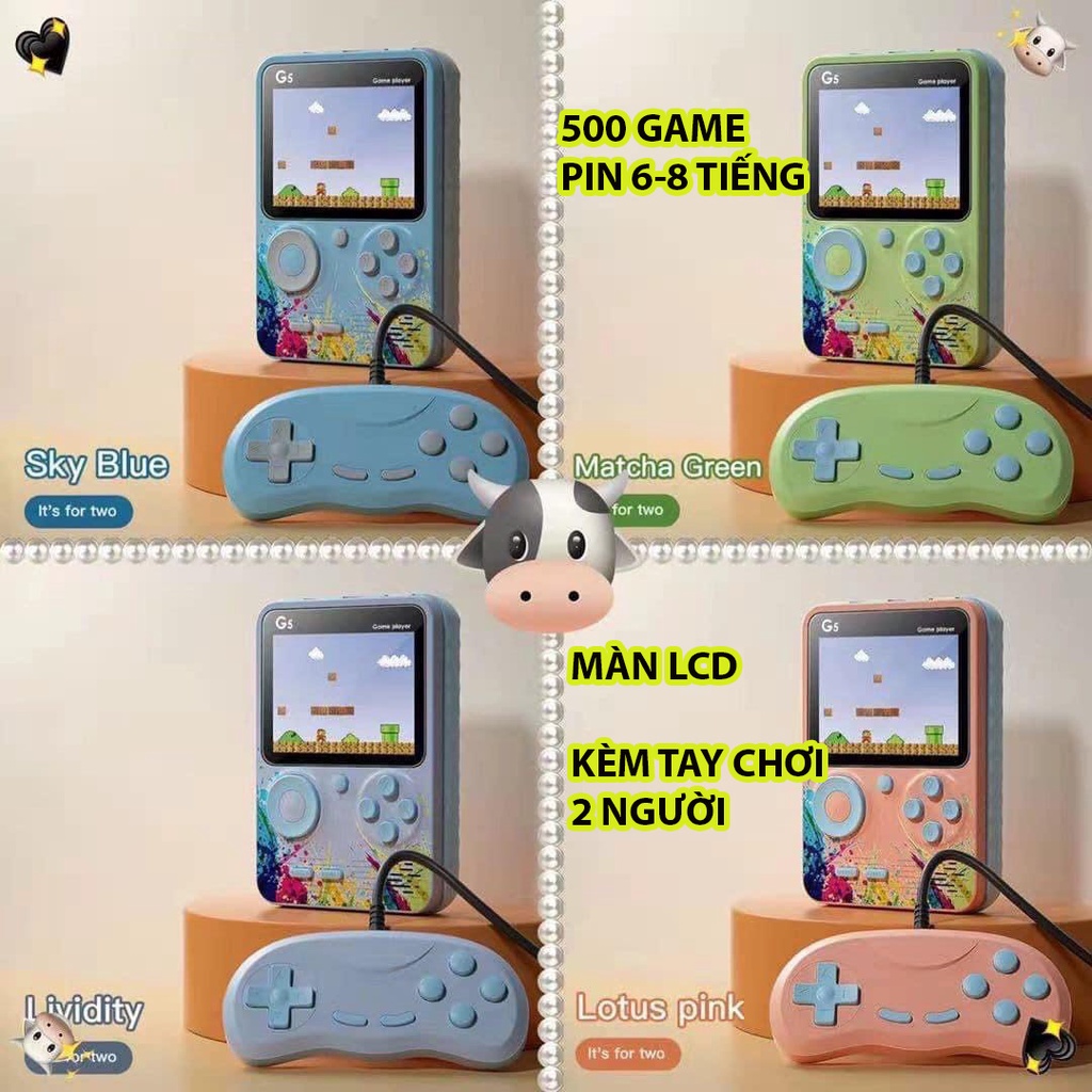 Máy chơi game 4 nút cầm tay G5 cao cấp, sẵn 500 game, màn hình LCD, kèm tay cầm 2 người chơi, pin dung lượng 6-8 tiếng