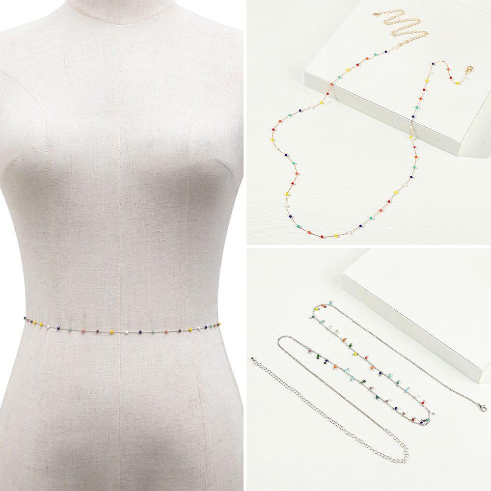 Dây Đeo Thắt Lưng Xỏ Hạt Tròn Nhiều Màu Sắc Cho Nữ