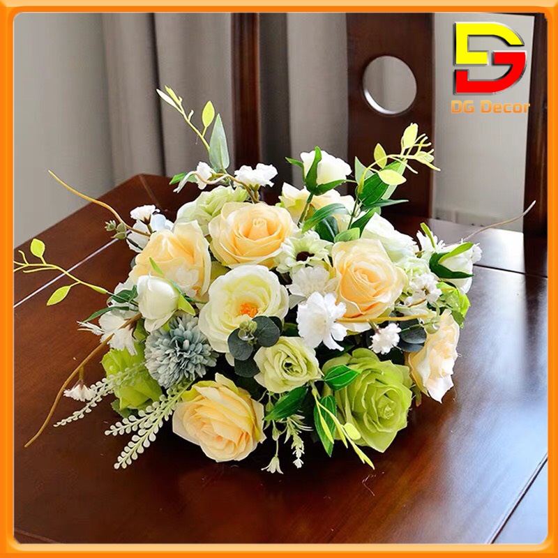 Lẵng Hoa Để Bàn Hoa Giả Dài 42cm Trang Trí Bàn Trà Phòng Khách Hội Nghị Hội Thảo DC-143