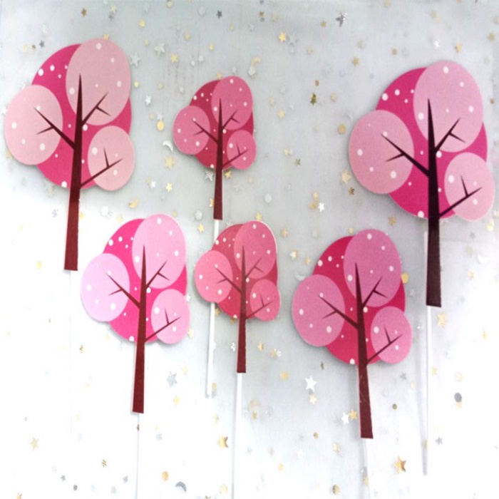 Set cắm bánh kem  set cắm lá cây màu hồng