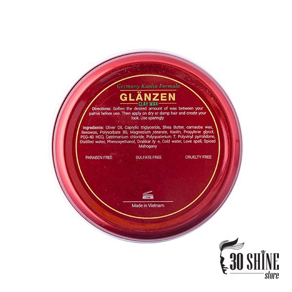 [30Shine] Sáp Vuốt Tóc Glanzen Clay Wax 60g - Tạo kiểu cực chất