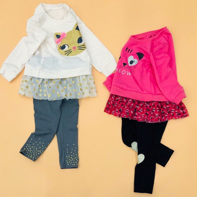 Set áo váy phối voan và quần legging xuất xịn