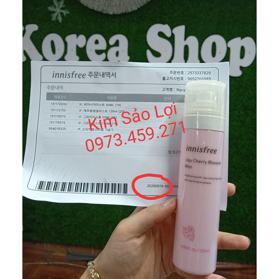 [Kèm bill] Xịt khoáng cấp ẩm dưỡng sáng da hoa anh đào Innisfree cherry Blossom