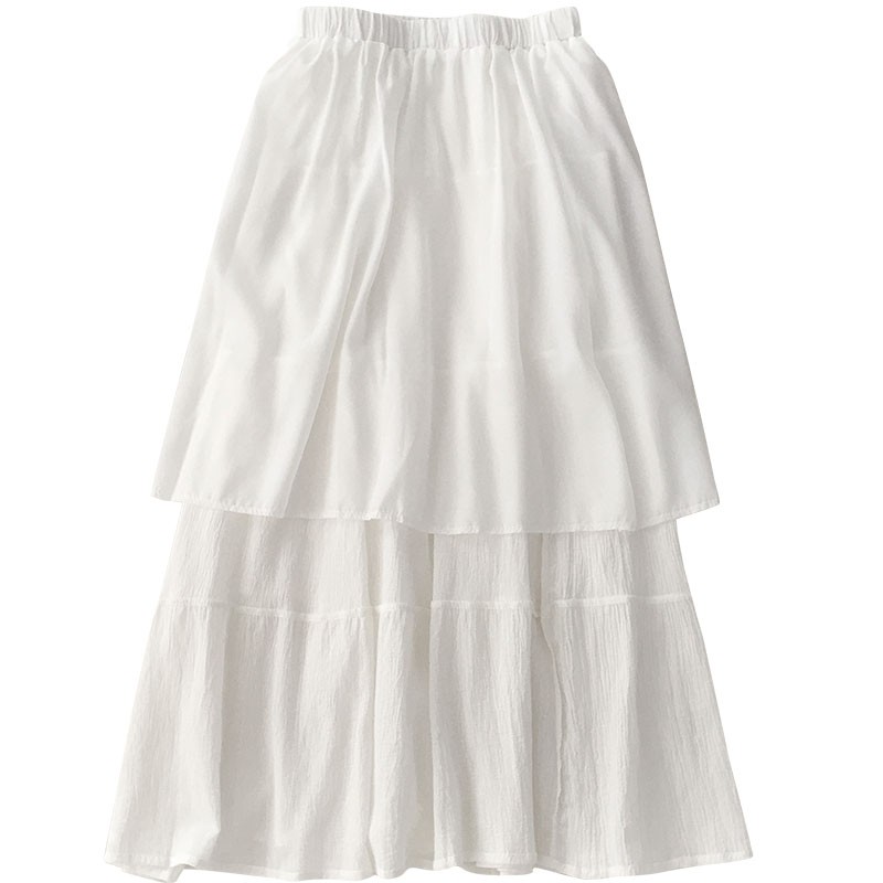 (HÀNG SẴN) Chân váy trắng midi dáng dài vải đũi mềm nhẹ nhàng phối 4 viền Vintage Hàn Quốc