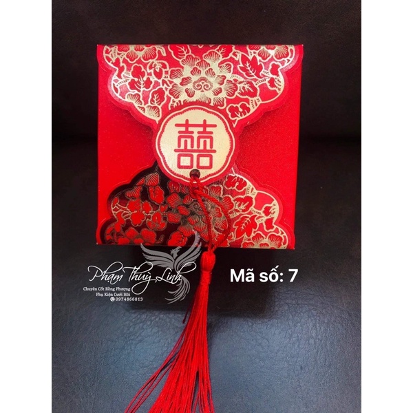 Combo 100 vỏ hộp giấy hoa văn kèm dây tua đỏ