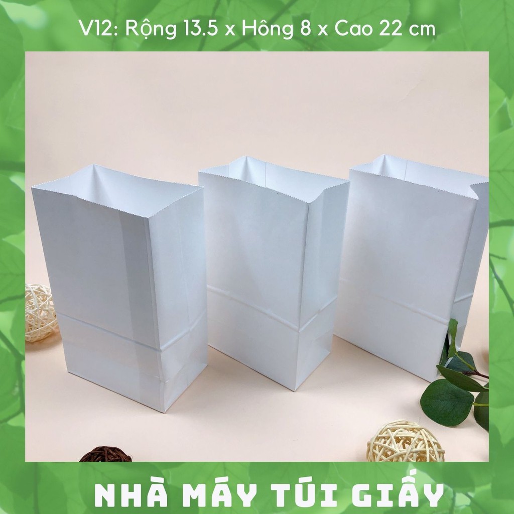 100 CHIẾC TÚI GIẤY KRAFT SIZE 12: 13.5x8x22 MÀU TRẮNG KHÔNG QUAI ( ẢNH THẬT)