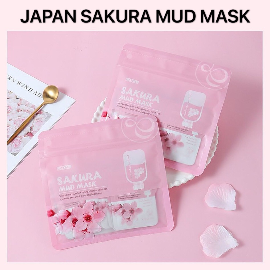 Mặt nạ bùn LAIKOU Hoa anh đào cấp nước sạch da kiềm dầu Japan Sakura Mud Mask gói nhỏ tiện lợi du lịch LAIK26