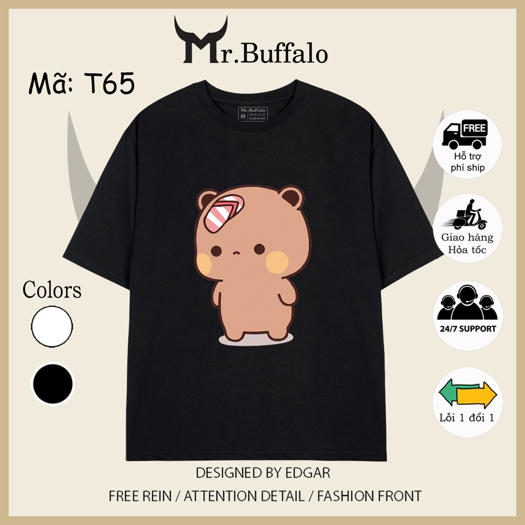 Áo đôi , áo thun cặp nam nữ tay lỡ Unisex Gấu form rộng vải cotton T64T65- Mr.Buffalo