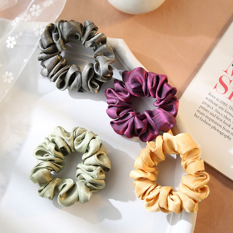 Dây buộc tóc Scrunchies lụa kim tuyến vòng tròn nhỏ HD74