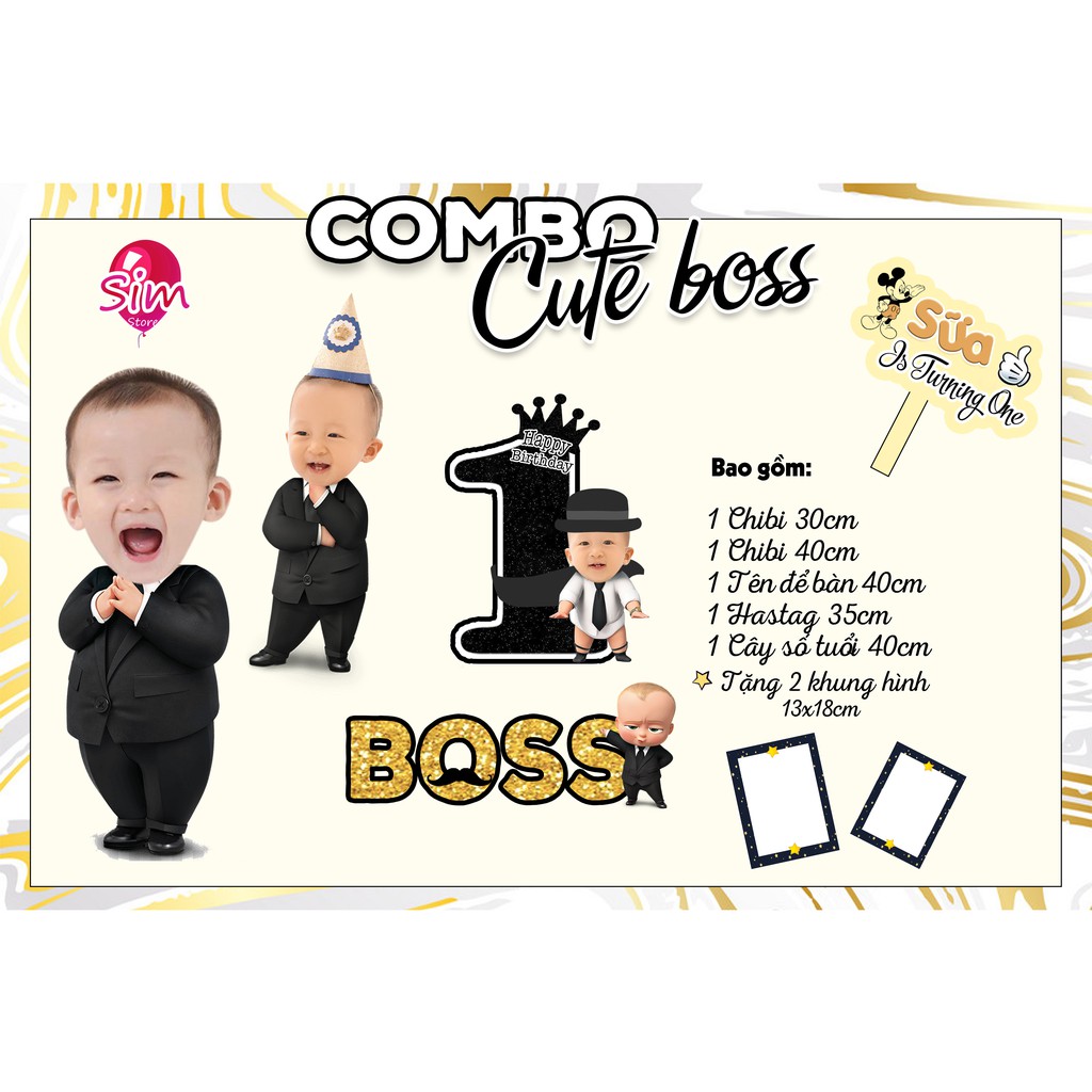 Combo hình chibi, bảng tên, cây welcome, cây số tuổi  trang trí sinh nhật bàn tiệc thiết kế  cho bé