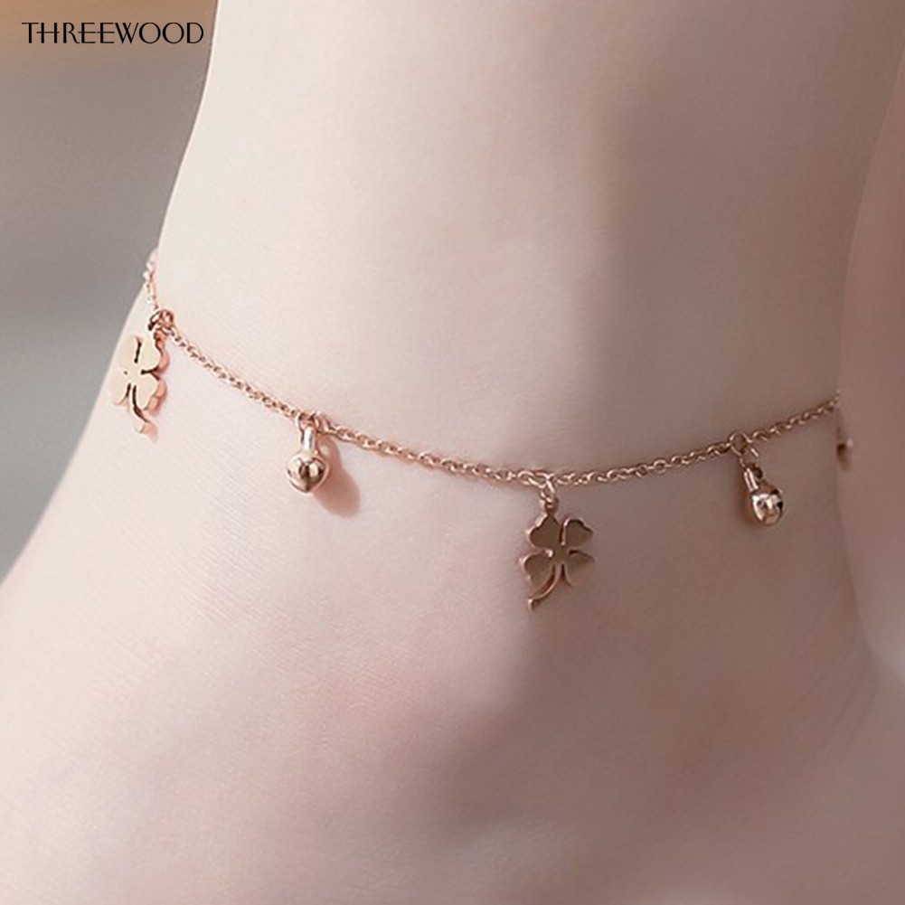 Lắc chân trang trí hình cỏ 4 lá may mắn cho nữ đeo vào mùa hè | BigBuy360 - bigbuy360.vn