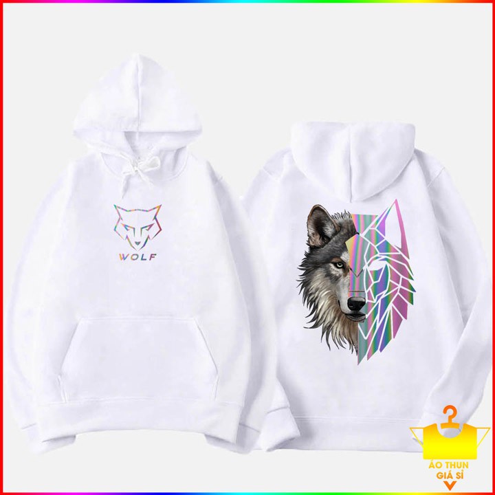 Áo khoác Hoodie nỉ ngoại cao cấp in hình Sói phản quang Nam Nữ