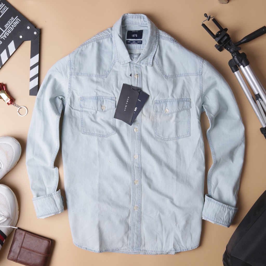 Sơ mi denim nam dài tay VNXK chất đẹp | BigBuy360 - bigbuy360.vn
