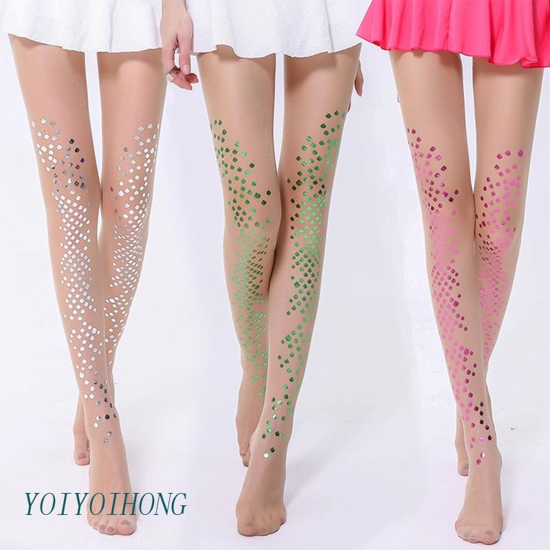 Quần Tất Lụa Mỏng Trong Suốt Họa Tiết Vảy Cá Đính Kim Sa Lấp Lánh Dành Cho Nữ