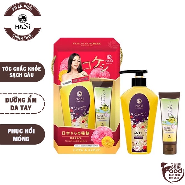 [2 Items] Bộ Dưỡng Dầu Gội Sạch Gàu &amp; Kem Dưỡng Ẩm Da Tay Và Móng HASI Anti Dandruff Shampoo 450g + Hand Nail Cream 80g