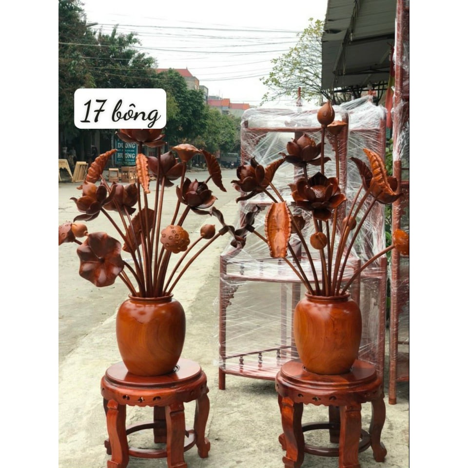 Bình hoa sen gỗ hương