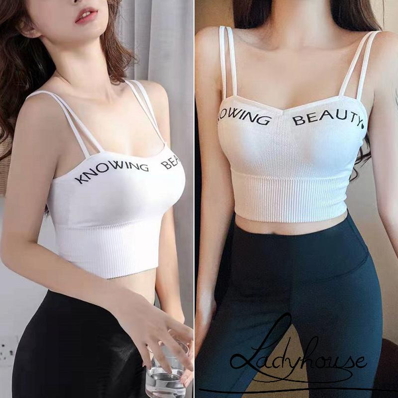 Áo hai dây hai dây thêu chữ có đệm ngực thời trang mùa hè cho nữ