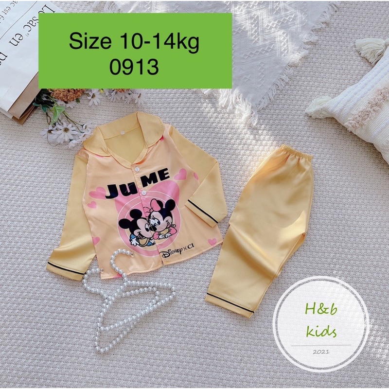 Pizama lụa satin cho bé size 10-14kg