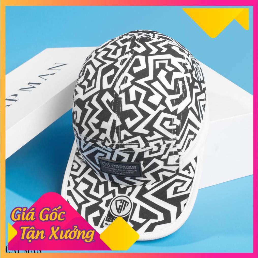 Mũ lưỡi trai CAPMAN chính hãng full box, nón kết nam snapback vải dù CM120 họa tiết đen trắng