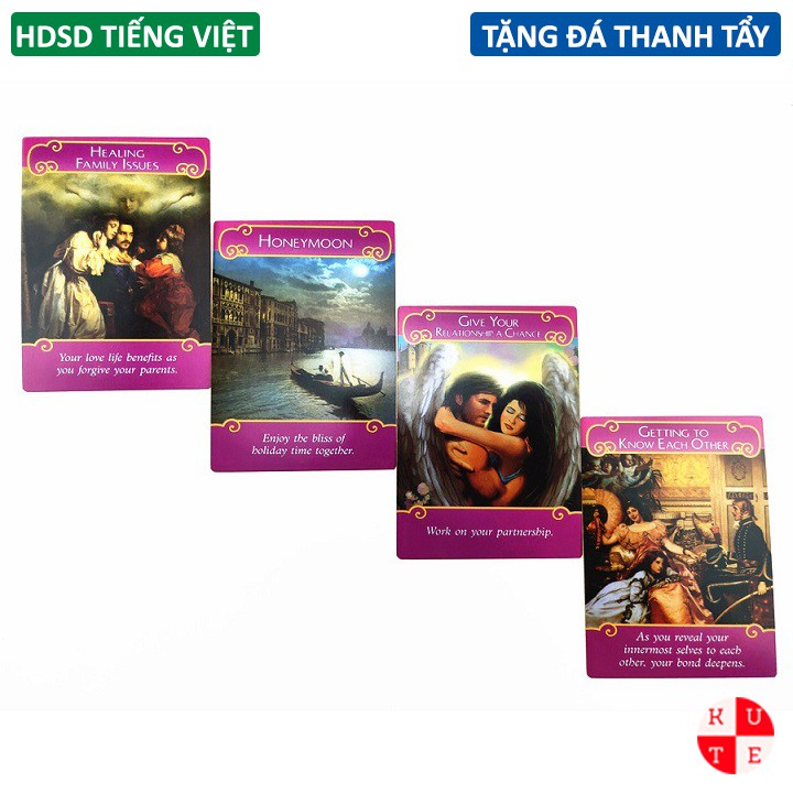 [Size Gốc] Bài Oracle Romance Angels Size Gốc 8.9x12.7 Cm 44 Lá Bài Cán Bóng Tặng Đá Thanh Tẩy Và Hướng Dẫn Tiếng Việt