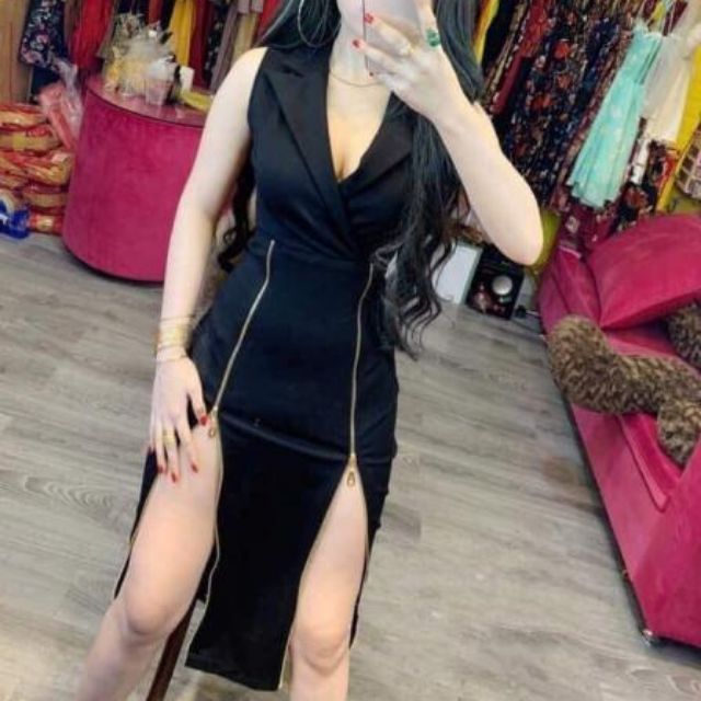 đầm body giả vest phối dây kéo đồng sexy