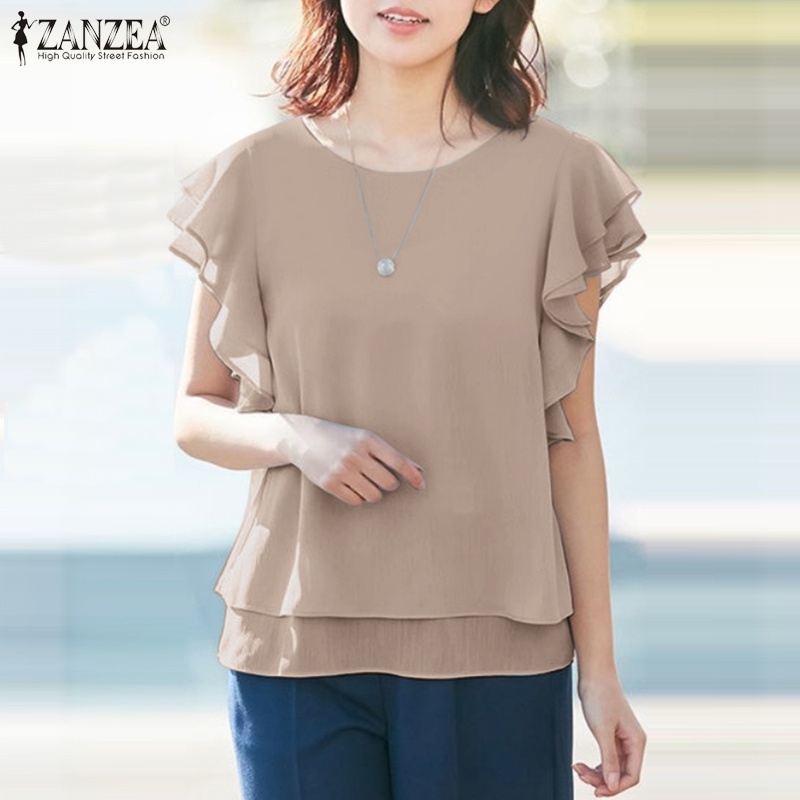 Áo Zanzea không tay nhún bèo thời trang thanh lịch cho nữ