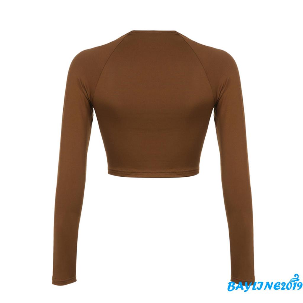 Áo Croptop Tay Dài Cổ Chữ V Màu Sắc Trơn Thời Trang Mùa Hè Dành Cho Nữ