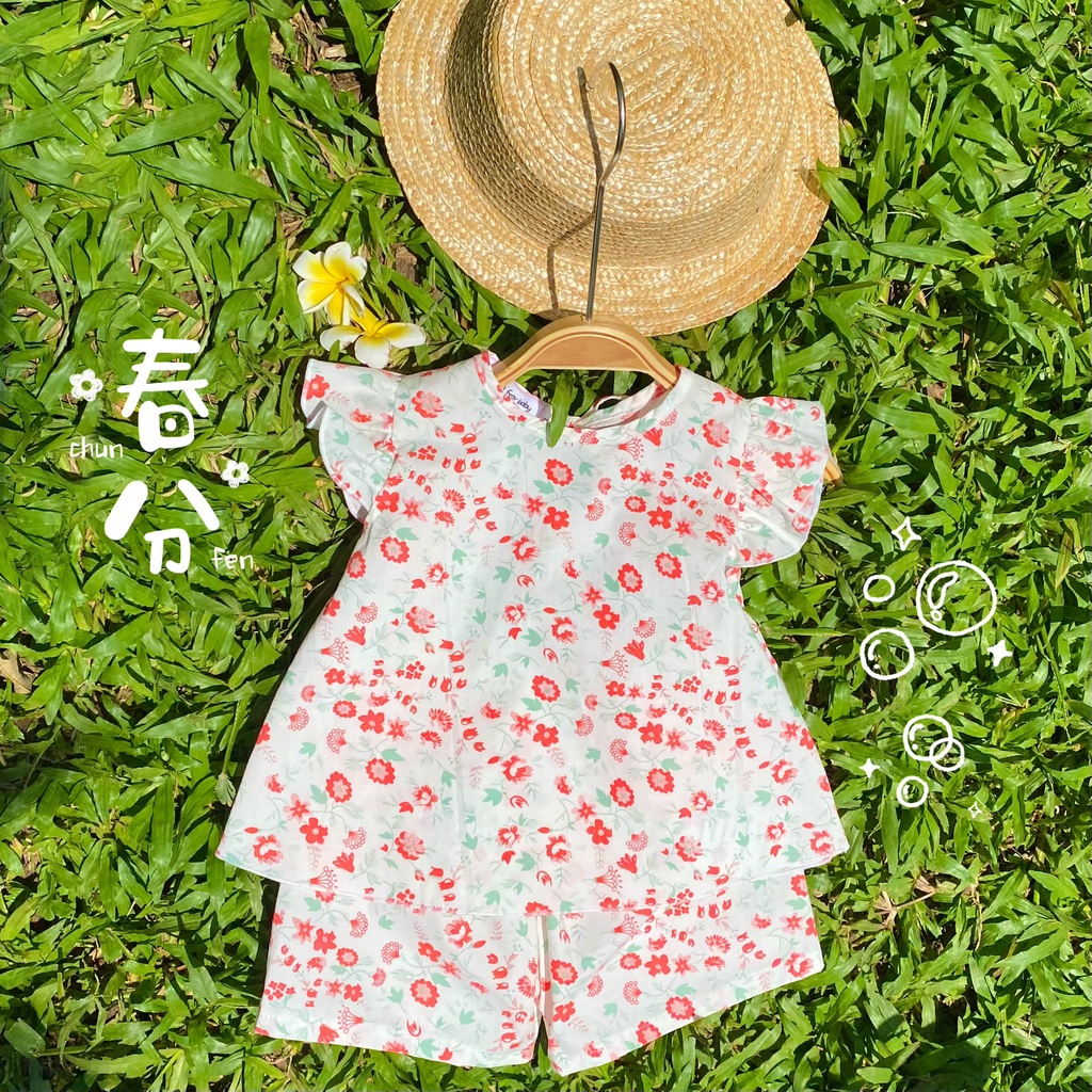 Đồ bộ cánh tiên bé gái MINTSCLOSET Mint's Closet quần ngắn hoa nhí màu đỏ màu vàng sơ sinh 1 2 3 4 tuổi - DB8030