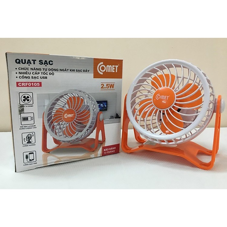 [Mã BMBAU50 giảm 7% tối đa 50K đơn 99K] Quạt sạc Comet CRF0105 2.5W để bàn, có cổng sạc USB