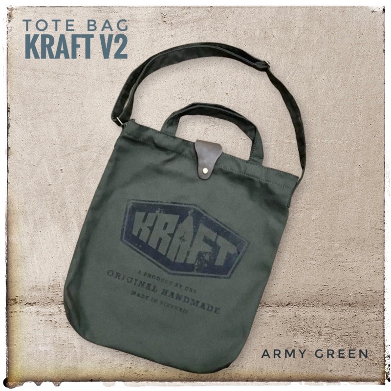 Tote Bag - Kraft V2 (Túi vải bố cao cấp) - XANH LÍNH / NÂU