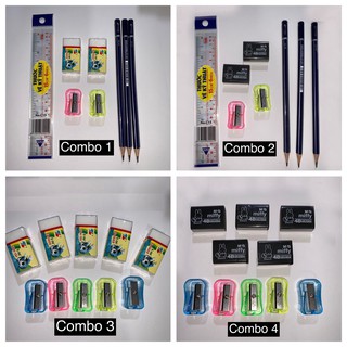 Combo 4 món dụng cụ học sinh cơ bản ( bút chì, gôm, thước, chuốt chì)