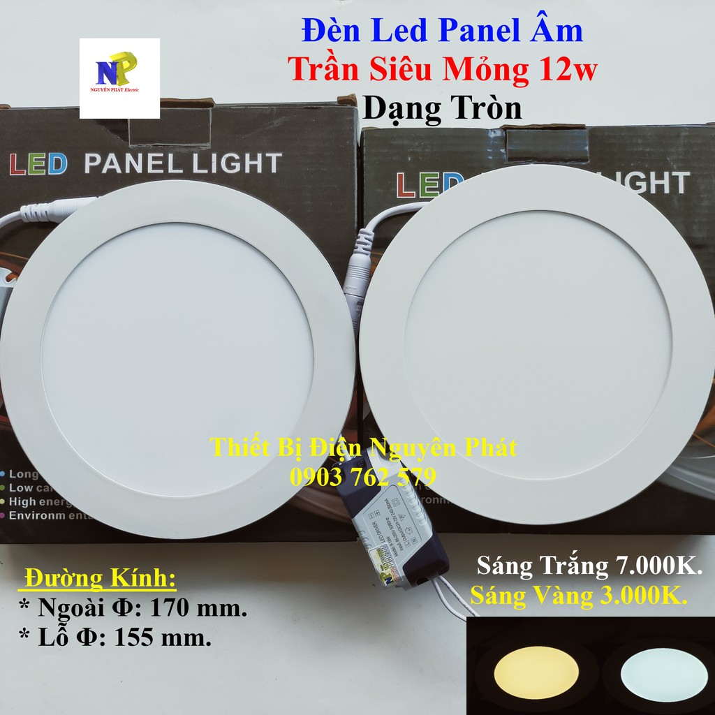 Đèn Led Panel Âm Trần Siêu Mỏng 12w Ánh Sáng Trắng/Ánh Sáng Vàng