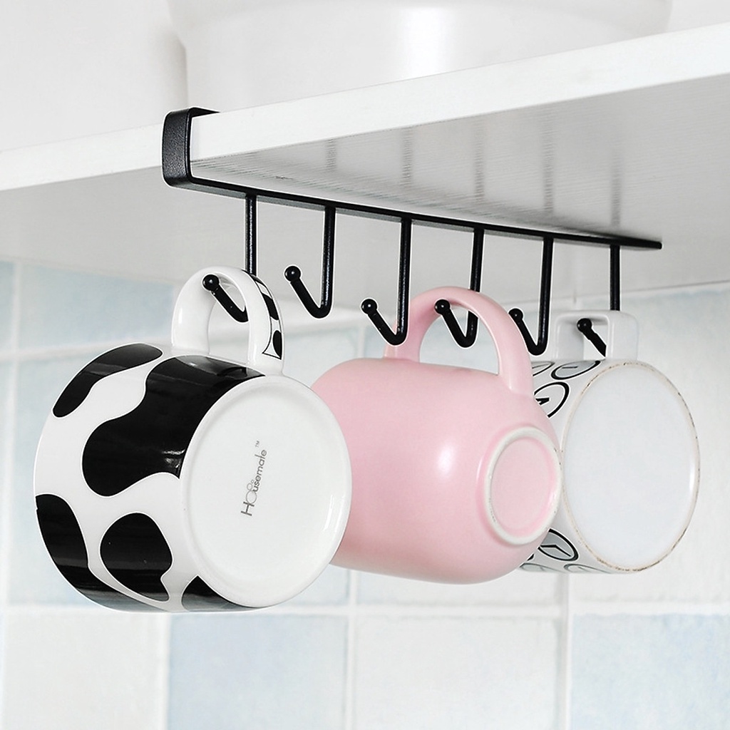 THANH 6 MÓC TREO ĐỒ GẮN TỦ BẾP , TỦ QUẦN ÁO , BÀN LÀM VIỆC ĐA NĂNG - GIÁ TREO 6 MÓC BẰNG SẮT TREO ĐỒ GẮN TỦ TIỆN LỢI