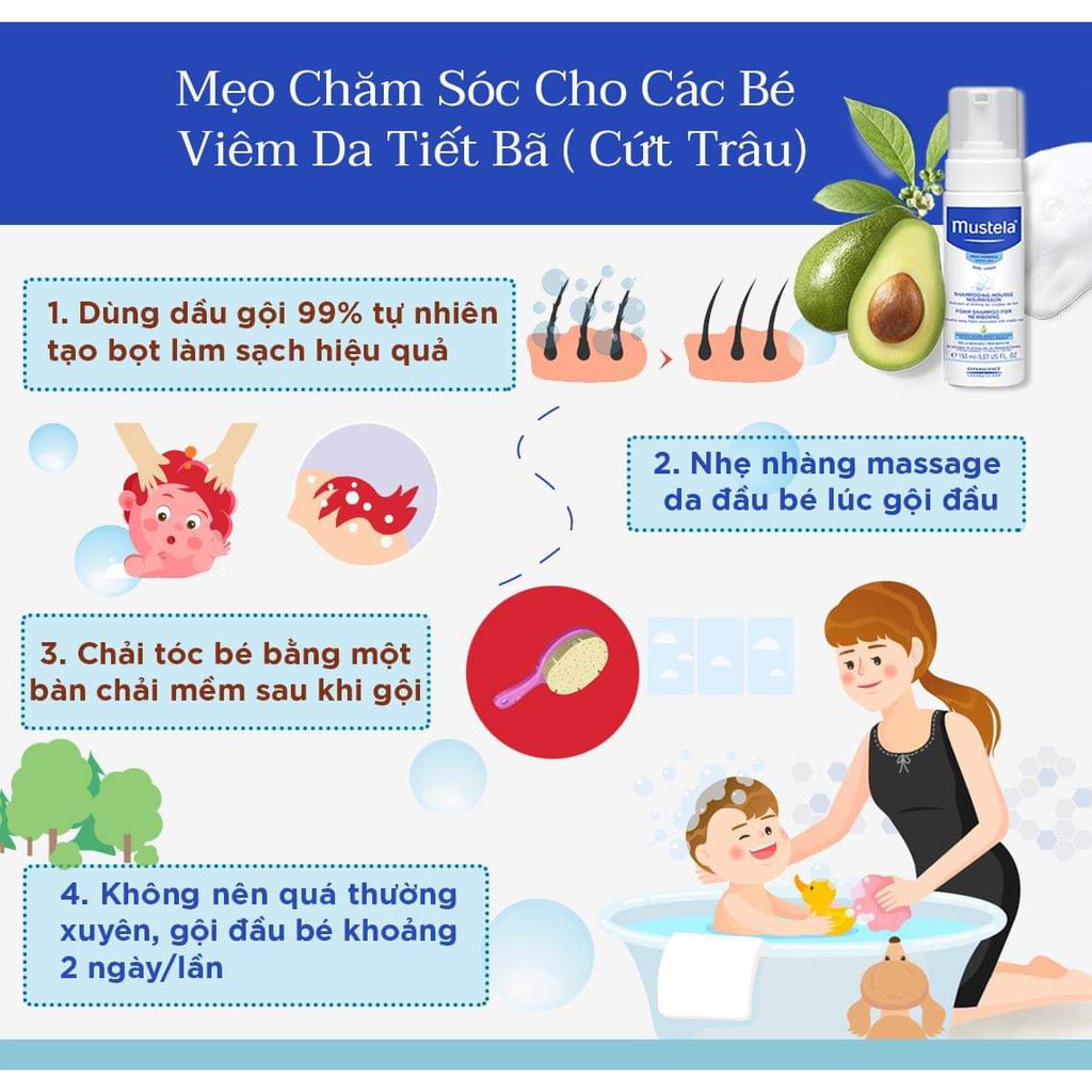 Mustela Dầu gội tạo bọt cho trẻ sơ sinh siêu nhẹ nhàng Foam Shampoo For Newborns 150ml