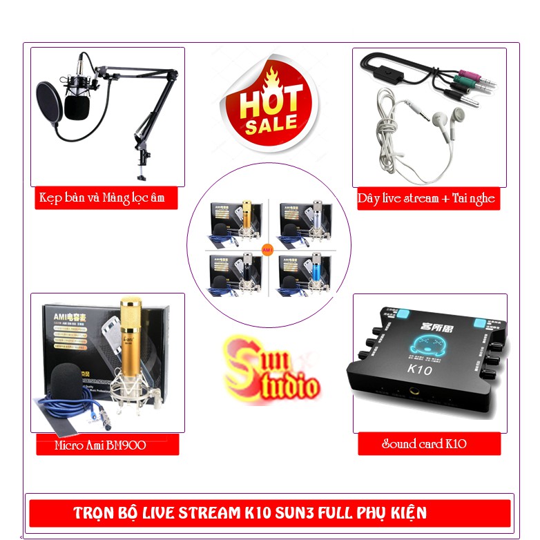 Bộ thu âm live stream với Micro Ami BM900 Full phụ kiện