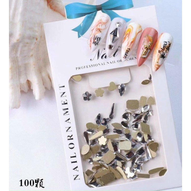 Đá khối nail chân bằng mix 100 viên trang trí móng