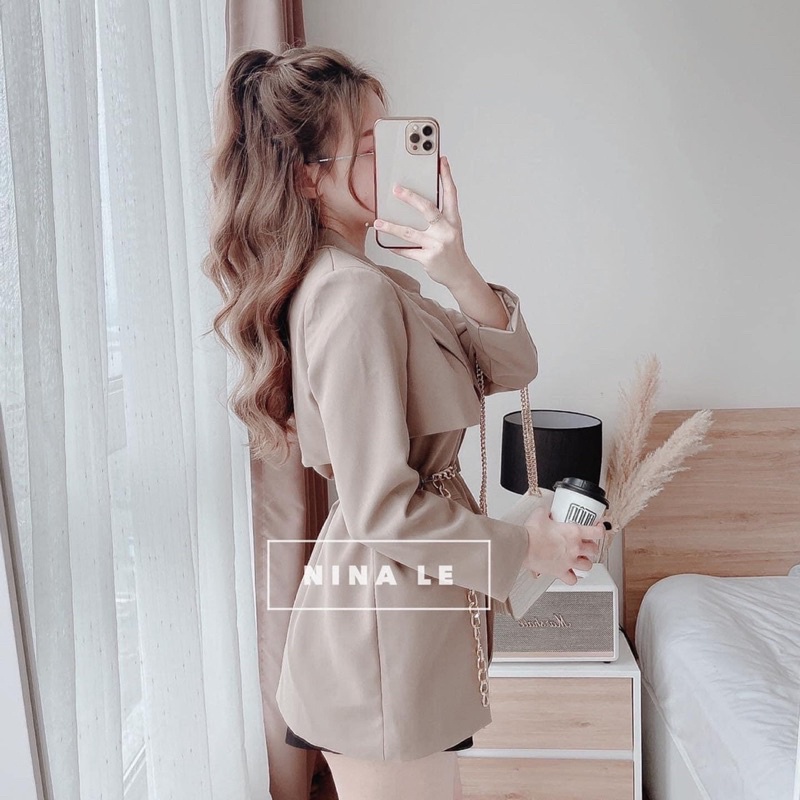 Áo khoác ngắn cổ vest kèm đai 4 màu | BigBuy360 - bigbuy360.vn