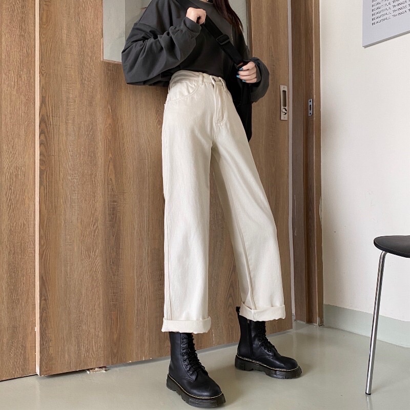 Quần Denim Ống Đứng Phong Cách Hàn Quốc
