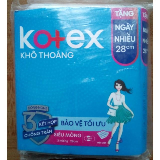 (Mẫu mới)Combo 10 miếng băng vệ sinh Kotex Khô Thoáng Ngày Nhiều Siêu Mỏng Cánh 28cm.