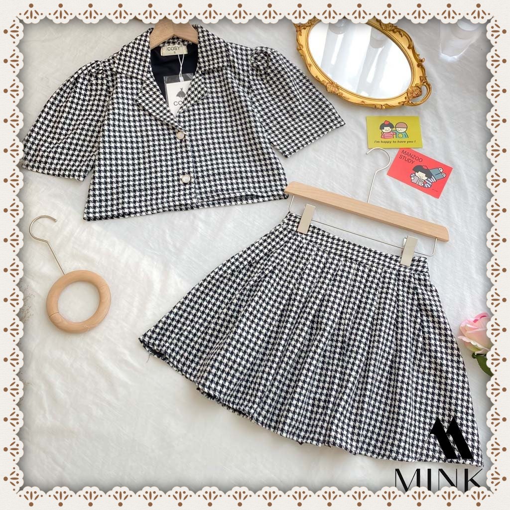 [HÀNG THIẾT KẾ] Set Vest Và Chân Váy Xòe Kẻ - Chất Liệu Kaki Cotton Cao Cấp - Họa Tiết Kẻ Ô Thanh Lịch | BigBuy360 - bigbuy360.vn