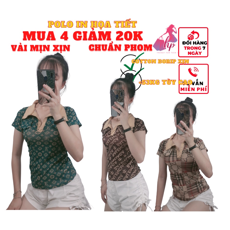 Áo thun nữ ôm body cổ bẻ polo tay ngắn in phong cách hàn quốc cực dễ thương mẫu mới thời trang 2021