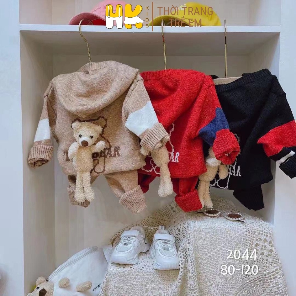 Bộ len gấu cho bé từ 1-6 tuổi, chất len cao cấp mềm mịn - HK KIDS (mã 2044)