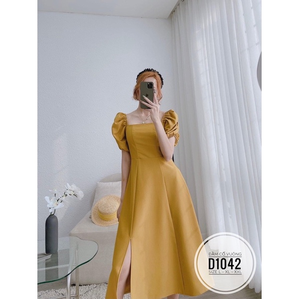 Bigsize Đầm cổ vuông xẻ tà D1042