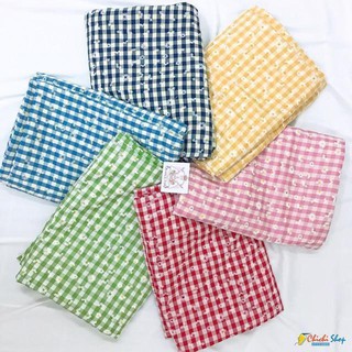 Vải thô kẻ caro hoa cúc nguyên liệu may scrunchies