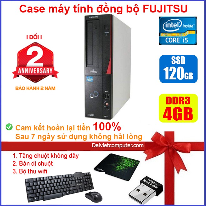 Case máy tính để bàn đồng bộ Fujitsu CPU i5 2400 RAM 4GB SSD 240GB SSD 120GB