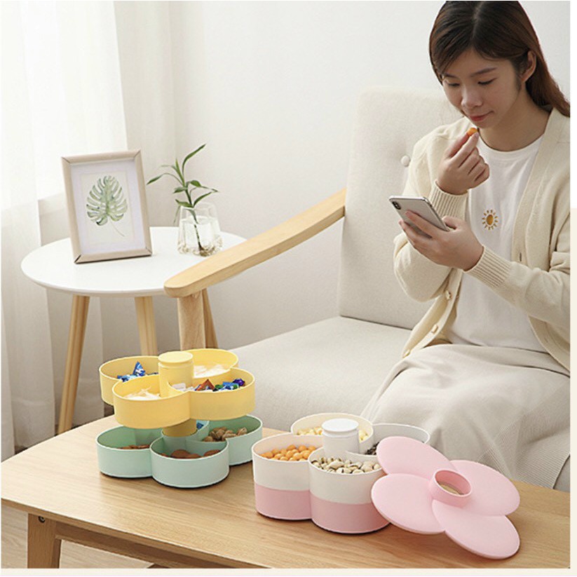 Khay đựng bánh kẹo, mứt 2 tầng hình cánh hoa mẫu mới