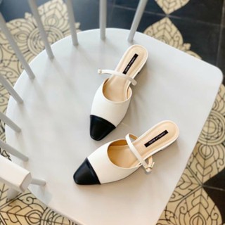 Sandal dáng sục 2 phân đai ngang phối 2 màu
