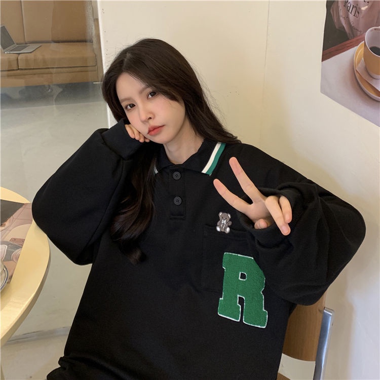 Áo Thun POLO Nữ Dài Tay Cổ Bẻ Thời Trang Hàn Mới