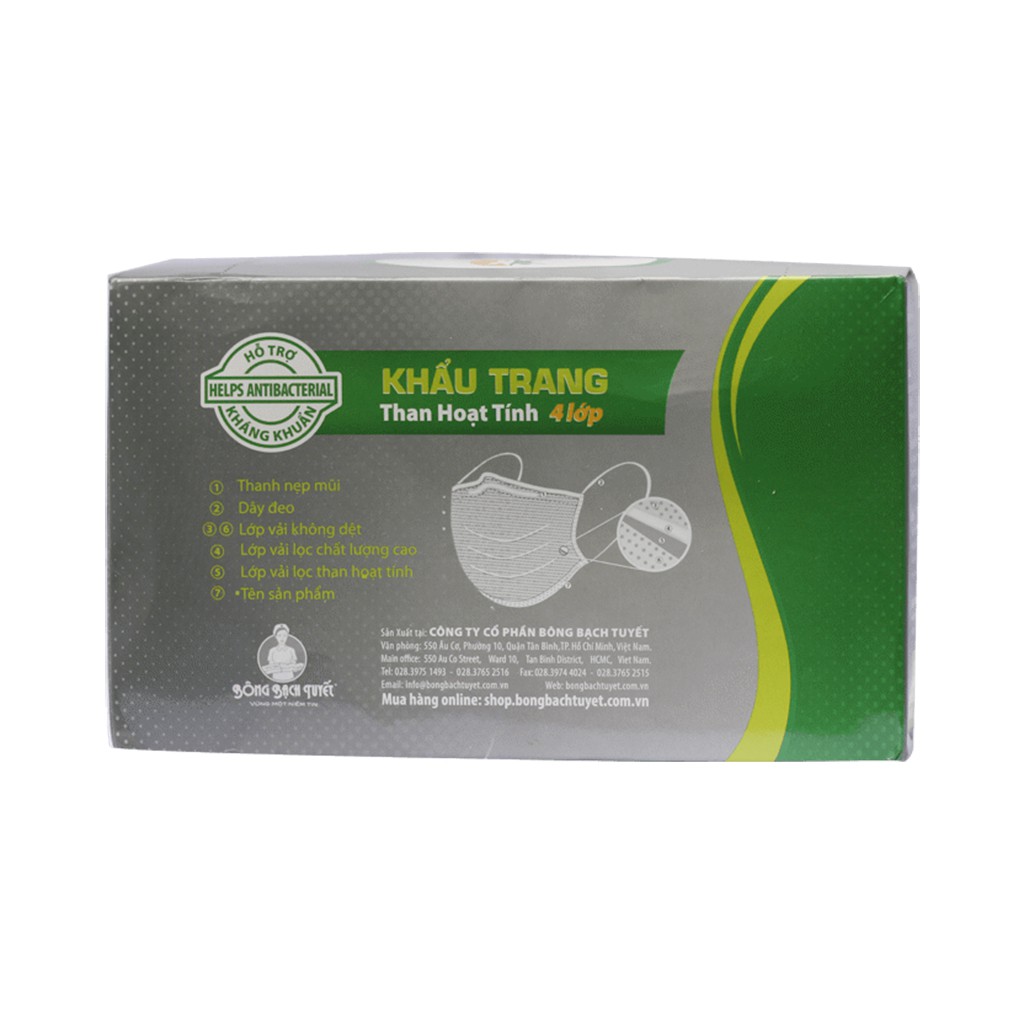 Khẩu Trang Y Tế 4 Lớp Than Hoạt Tính Meriday Bông Bạch Tuyết Hộp 50 Cái